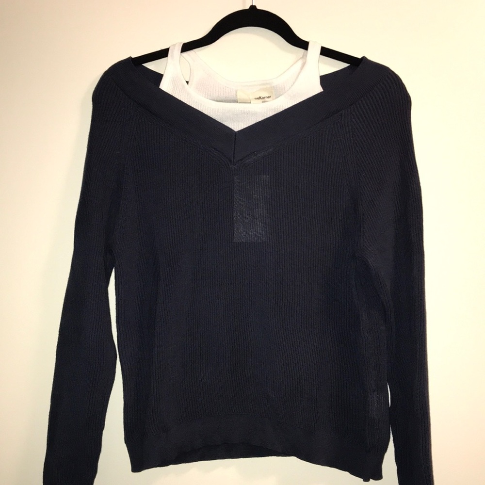 Navy off the shoulder with white layered tank